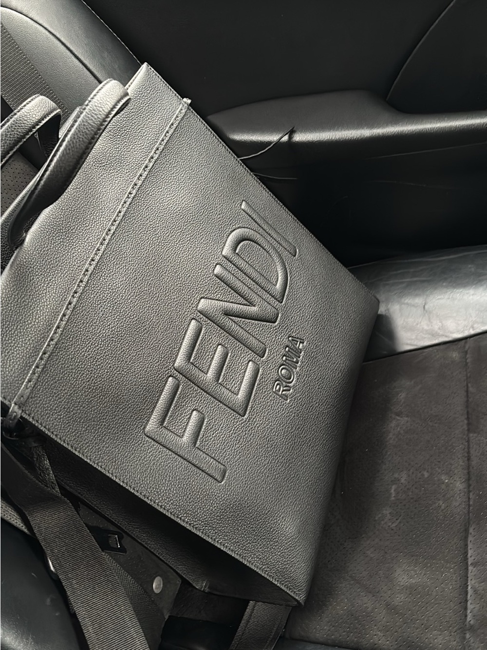 Fendi Black Embossed Roma Leather Messenger Bag